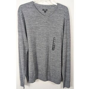 Apt 9 Mens XL Gray Heather Merino Wool Blend V Neck‎ Long Sleeve Sweater NWT